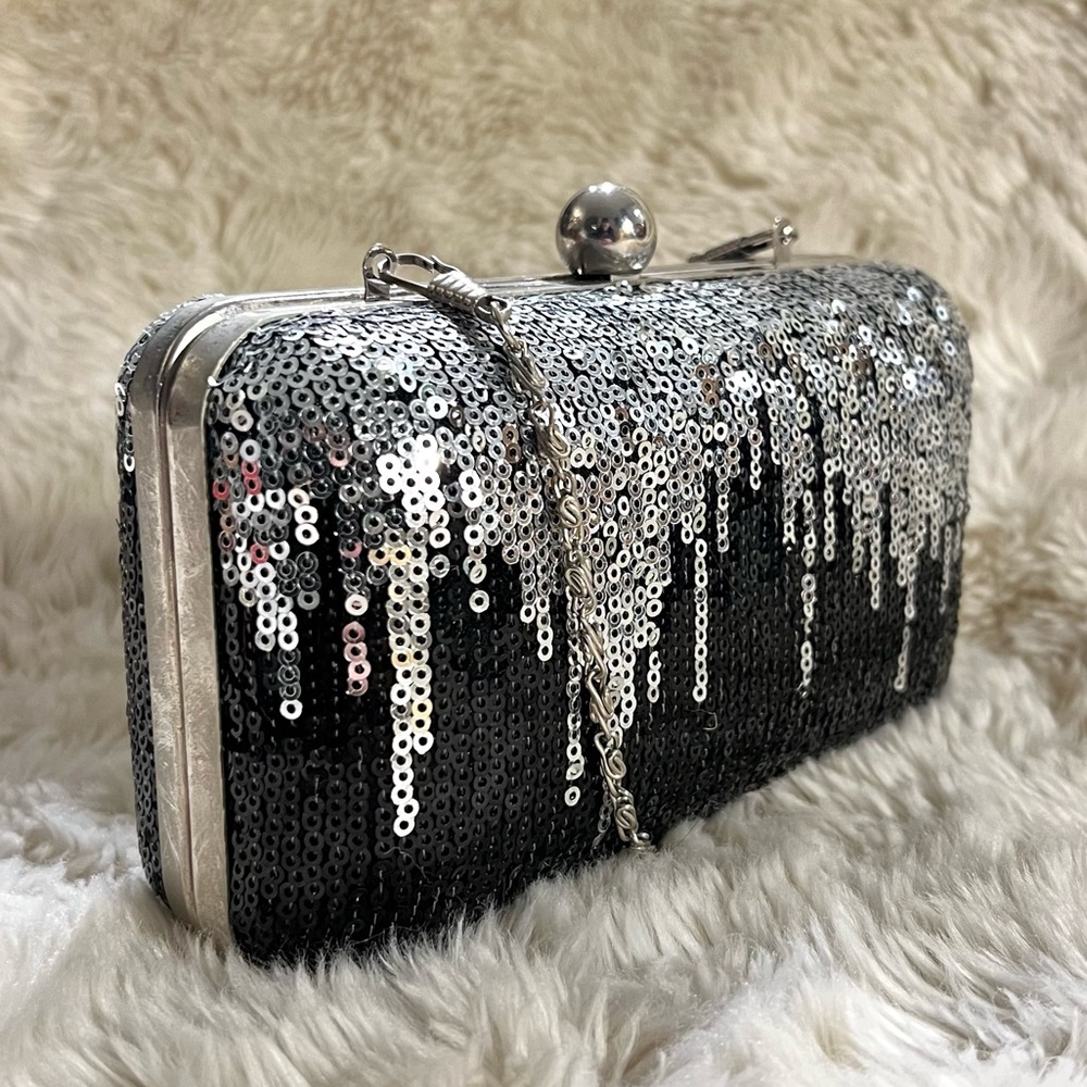 Silver and Black Sequin Chainlink Mini Clutch